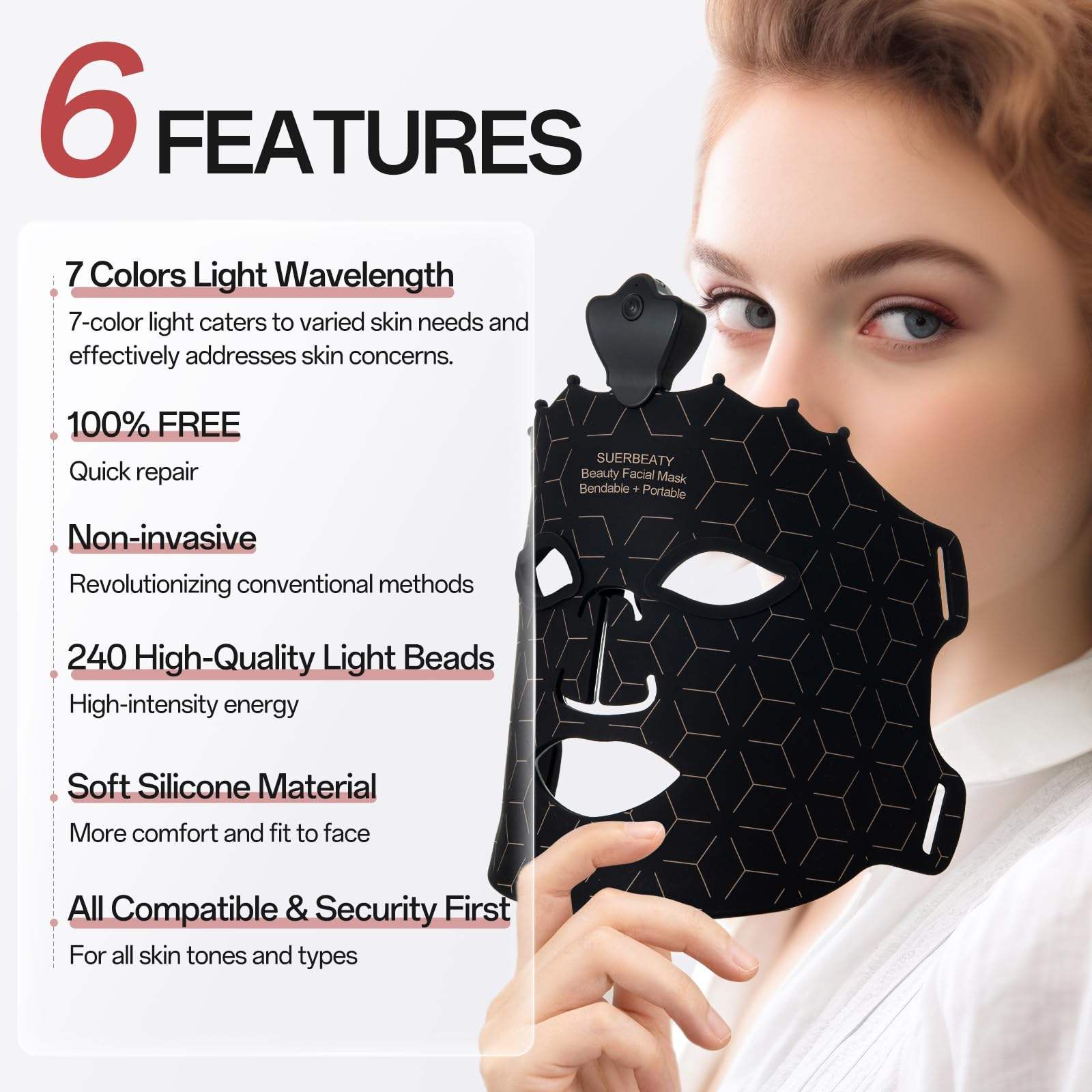 MySupplements® Premium LED Lichttherapie Maske – Silikon, 7 Farben, Anti-Aging & Hautstraffung